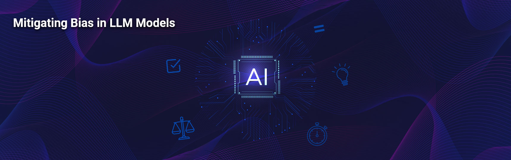 Illustration of strategies to mitigate bias in large language models (LLMs), highlighting, fairness, and responsible machine learning practices in artificial intelligence development